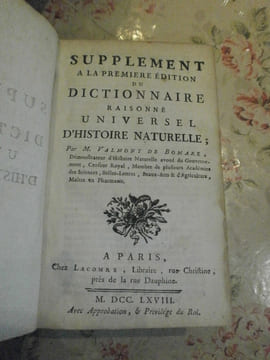 Supplément à la première édition du "Dictionnaire raisonné universel d'histoire naturelle".. Valmont de Bomare