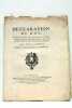 DECLARATION DU ROY, qui fixe des peines contre les Commis des Fermes qui prévariqueront dans leurs emplois, et contre les Marchands et autres qui les ...