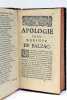 Apologie de Monsieur De Balzac et Le Barbon dudit Sr De Balzac. RELIÉ AVEC: Le Barbon. Paris 1663.. BALZAC (Jean-Louis Guez de.).