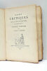 Lettres critiques sur la vie, les œuvres, les manuscrits d'André Chénier.. BECQ DE FOUQUIERES (L.).