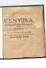 Censura Censurae in Collegium Electorale Amicae.. [ FRISCHMANN (Johann) ].