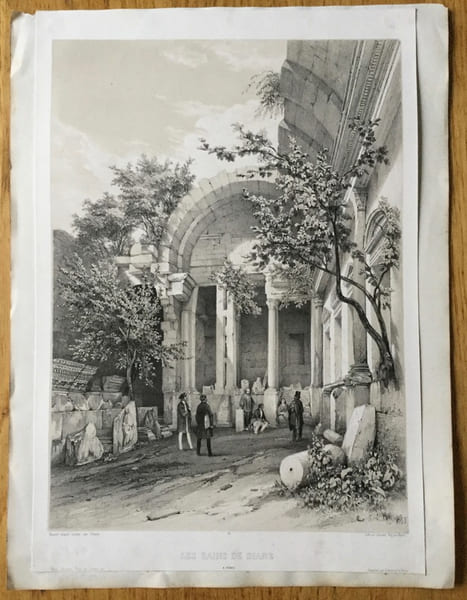 Lithographie des Bains de Diane &agrave; N&icirc;mes. Chapuy & Jacottet