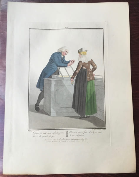 Fr&egrave;re morave de Zeist avec jeune fille d'Alkmaar - "Hernhutter van Zeist, en Aikmaarsche Jonge Dochter". Anonyme