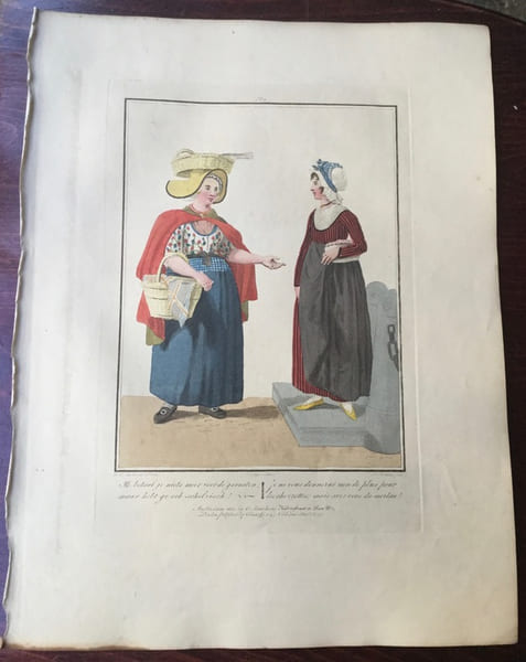 Poissarde de Scheveningen avec une fille de La Haye - "Scheveningsche Visehvrouw en Haagsche Dientsmaagd". Anonyme