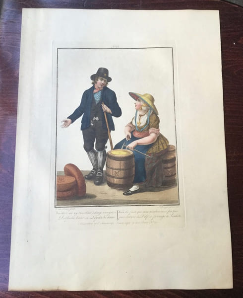 Paysan et paysanne de la Sud-Hollande, au march&eacute; de Leide - "Zuid-Hollandsehe Boer en Boerin, ter Leydsehe markt". Anonyme