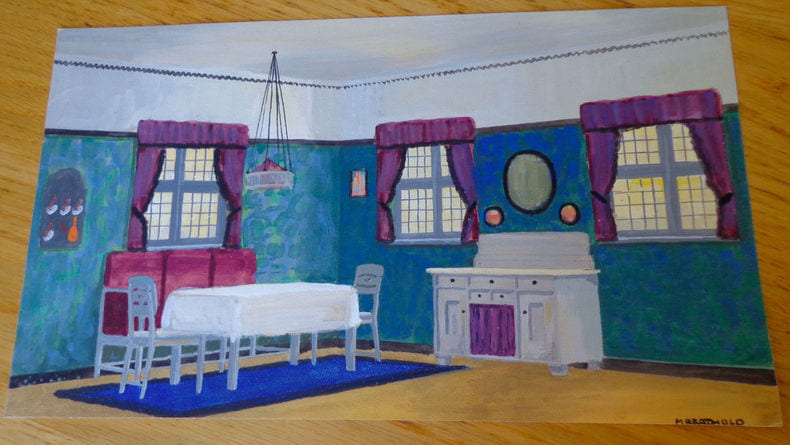 Gouache originale sign&eacute;e. Int&eacute;rieur aux rideaux. . Berthold (Max)