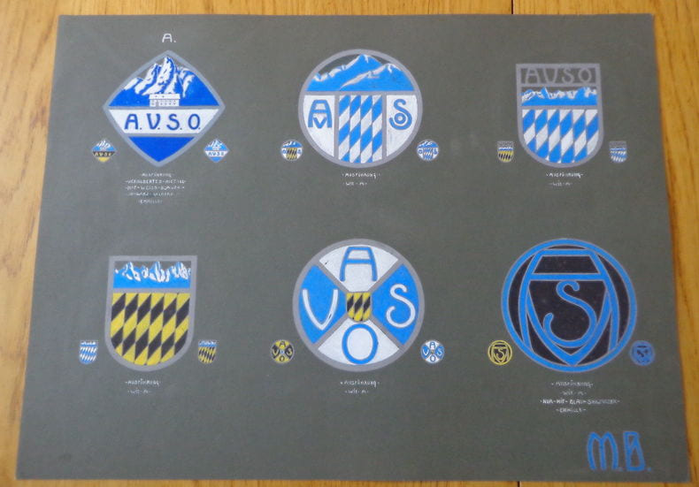 Gouache sign&eacute;e. &Eacute;cussons de club de football. . Berthold (Max)