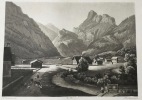 Gravure en aquatinte, Suisse : La Vallée de Kandersteg vers la Gemmi. Schmied