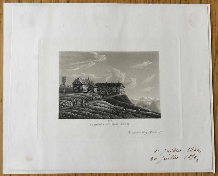 Gravure en aquatinte, Suisse :  Auberge du Rigi Kulm. Anonyme