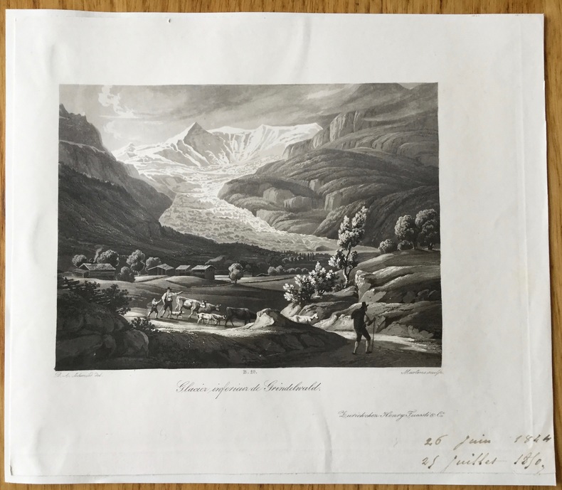 Gravure en aquatinte, Suisse : Glacier inférieur de Grindelwald. Anonyme