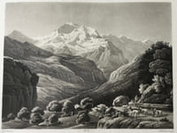 Gravure en aquatinte, Suisse : Vue de la Jungfrau dans la la Vallée de Lauterbrounnen