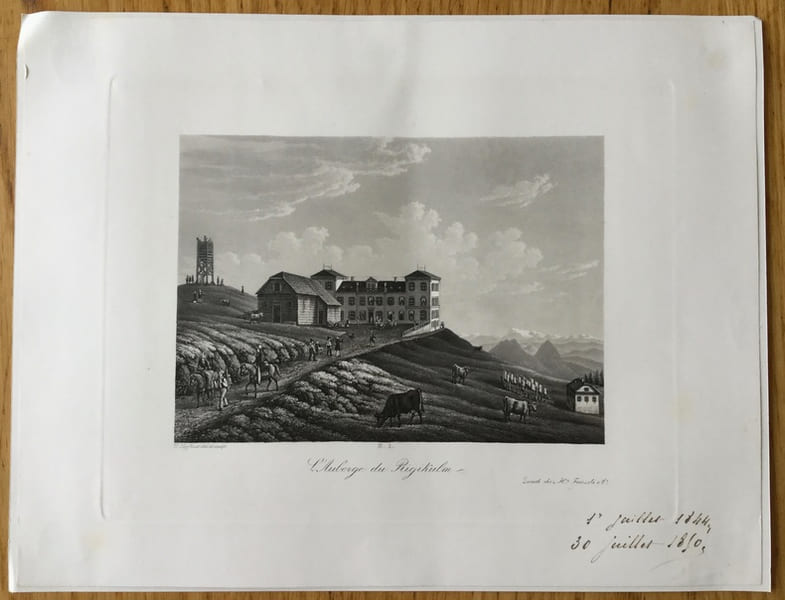 Gravure en aquatinte, Suisse : Auberge du RigiKulm. Anonyme