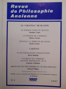 Revue de philosophie ancienne. TOME v - N°1 (1987).. COLLECTIF,
