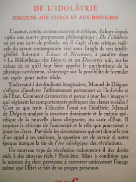 De l'idolâtrie. Discours aux clercs et aux derviches.. DIÉGUEZ Manuel (de),