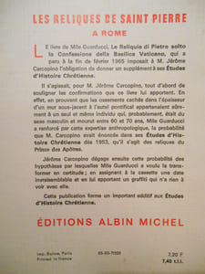 Etudes d'Histoire Chrétienne. Les reliques de Saint Pierre à Rome.