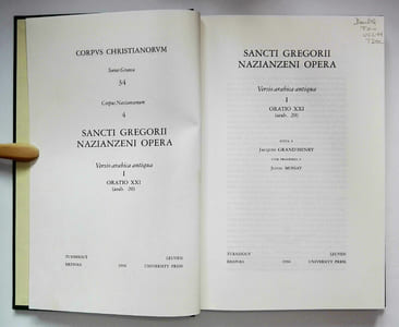 Opera: versio Arabica antiqua. I: Oratio XXI (arab. 20). (Corpus Christianorum. Séries Graeca 34 - CCSG 34 (CN 4)).