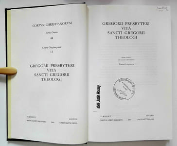 Vita Sancti Gregorii Theologi (Corpus Christianorum. Series Graeca 44 - CCSG 44 (CN 11)).