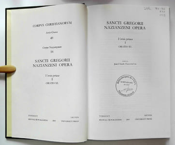 Opera: versio syriaca. I: Oratio XL (Corpus Christianorum. Series Graeca 49 - CCSG 49 (CN 14)).