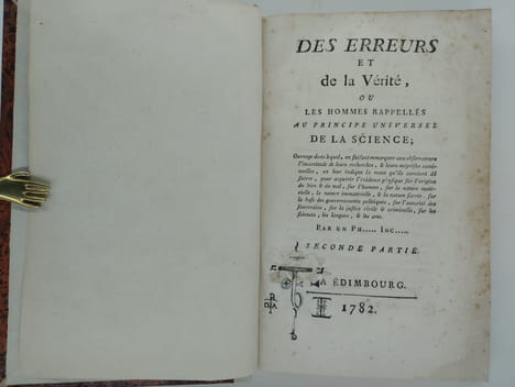 Des erreurs et de la vérité, ou les hommes rappelés au principe universel de la science.. SAINT-MARTIN Louis Claude de,