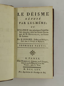Le déisme réfuté par lui-même ou examen des principes d'incrédulité répandus dans les divers ouvrages de M. Rousseau, en forme de lettres. 2 VOL. COMPLET.