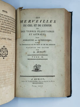 Les merveilles du ciel et de l'enfer et des terres planétaires et astrales. 2 TOMES en 1 Vol.. SWEDENBORG Emmanuel,