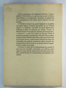 Vie et caractère de Guillaume Postel.. WEILL Georges, SECRET François,