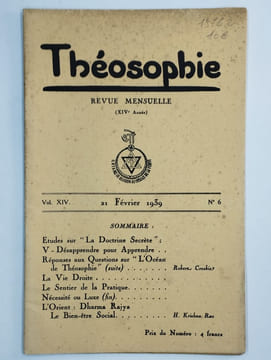 Théosophie. Revue mensuelle. Vol. 14. N° 6. Février 1939.. COLLECTIF,