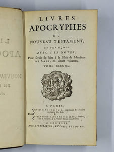 Livres apocryphes de l'ancien testament, en françois. Avec des notes. Pour servir de suite à la bible de Monsieur de Saci, en douze volumes. COMPLET en 2 VOLUMES. Tome premier. [- Tome second].