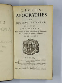Livres apocryphes de l'ancien testament, en françois. Avec des notes. Pour servir de suite à la bible de Monsieur de Saci, en douze volumes. COMPLET en 2 VOLUMES. Tome premier. [- Tome second].
