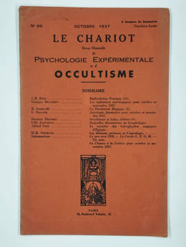 Le chariot. Revue mensuelle de psychologie expérimentale et d'occultisme. N° 86. Octobre 1937. 9ème année.. Collectif,
