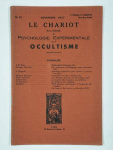 Le chariot. Revue mensuelle de psychologie expérimentale et d'occultisme. N° 87. Novembre 1937. 9ème année.