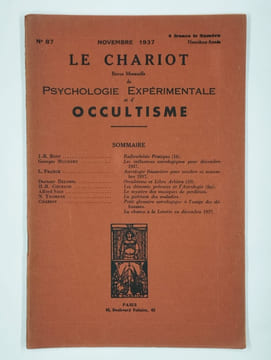 Le chariot. Revue mensuelle de psychologie expérimentale et d'occultisme. N° 87. Novembre 1937. 9ème année.. Collectif,