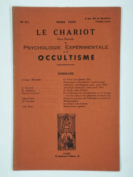 Le chariot. Revue mensuelle de psychologie expérimentale et d'occultisme. N° 91. Mars 1938. 10ème année.. Collectif,
