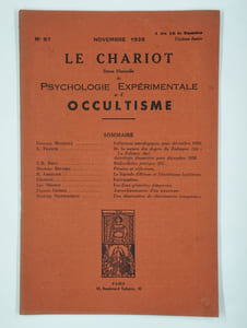 Le chariot. Revue mensuelle de psychologie expérimentale et d'occultisme. N° 97. Novembre 1938. 10ème année.