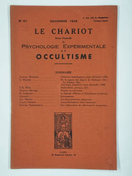 Le chariot. Revue mensuelle de psychologie expérimentale et d'occultisme. N° 97. Novembre 1938. 10ème année.. Collectif,