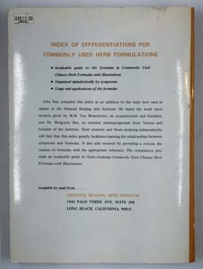 Index of differentiations for commonly used herb formulations.