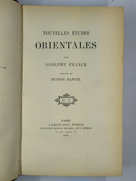 Nouvelles études orientales.. FRANCK Adolphe,