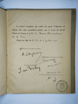 Cahier du grade d'apprenti.. GRAND ORIENT DE FRANCE,
