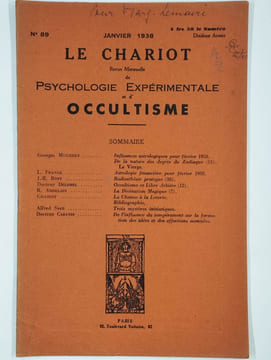 Le chariot. Revue mensuelle de psychologie expérimentale et d'occultisme. N° 89. Janvier 1938. 10ème année.. COLLECTIF,