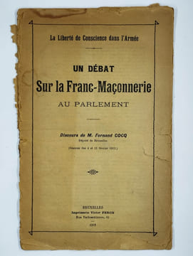 La liberté de conscience dans l'armée. Un débat sur la Franc-Maçonnerie au parlement.. COCQ Fernand,