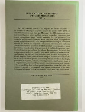 The liber communis curiae of the diocese of Majorca (1364-1374).. HILLGARTH J.N., LLITERAS Juan Rossello,