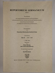 Repertorium Germanicum. VIII. Verzeichnis der in den Registern und Kameralakten vorkommenden Personen, Kirchen und Orte des Deutschen Reiches, seiner Diözesen und Territorien vom Beginn des Schismas bis zur Reformation. Herausgegeben vom Deutschen Historischen Institut in Rom. COMPLET en 2 vol. 1. Teil: Text. [2. Teil: Indices].