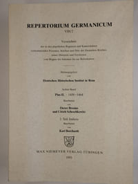 Repertorium Germanicum. VIII. Verzeichnis der in den Registern und Kameralakten vorkommenden Personen, Kirchen und Orte des Deutschen Reiches, seiner Diözesen und Territorien vom Beginn des Schismas bis zur Reformation. Herausgegeben vom Deutschen Historischen Institut in Rom. COMPLET en 2 vol. 1. Teil: Text. [2. Teil: Indices].