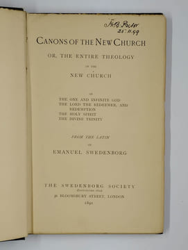 Canons of the new church or the entire theology of the new church.. SWEDENBORG Emanuel,