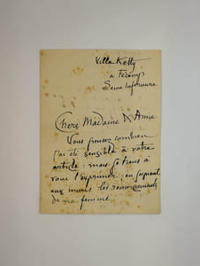 Lettre autographe signée, non datée, à [Rachilde] "Chère Madame & Amie".