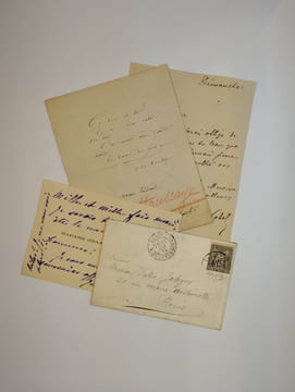 Ensemble de 9 lettres autographes signées et billets.. GRANIER Jeanne, SEGOND-WEBER Caroline-Eugénie, COQUELIN CADET, HOUSSAYE Arsène, COQUELIN Jean, ...