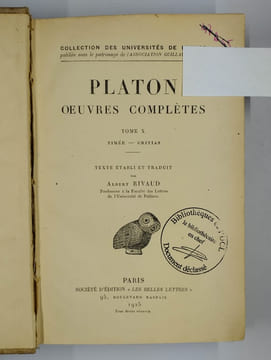 uvres complètes Tome X. Timée - Critias.. PLATON,