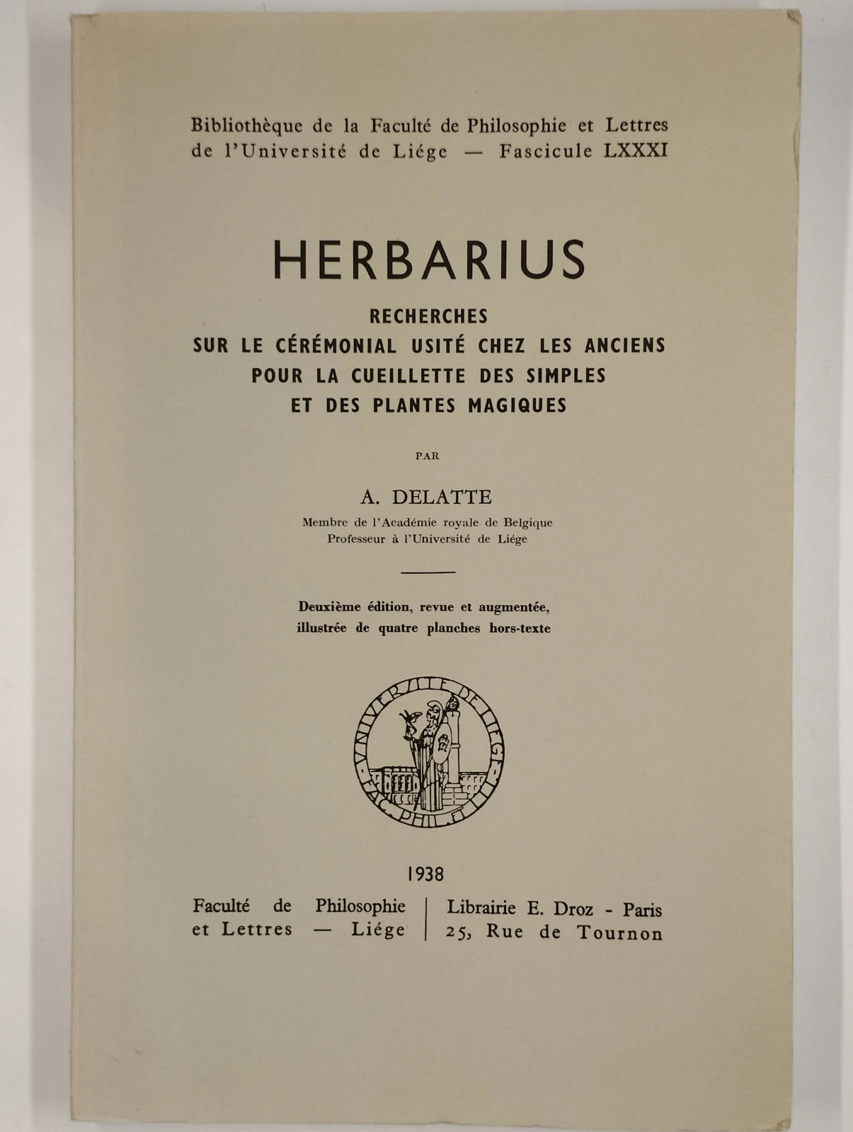 Static Comic Books DELATTE A., - Herbarius. Recherches sur le cérémonial usité chez les an ...