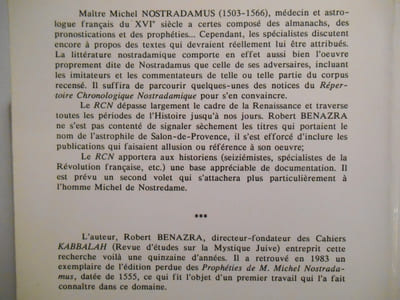Répertoire chronologique Nostradamique (1545 - 1989).