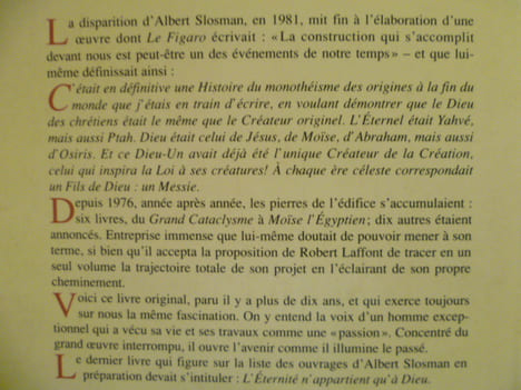 La Grande Hypothèse. Esquisse d'une histoire du monothéisme des origines à la fin du monde.. SLOSMAN Albert,